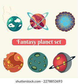 Set of colored sci fi fantasy planet icons Vector
