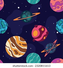 Set of colored sci fi planets on a universe background Vector illustration