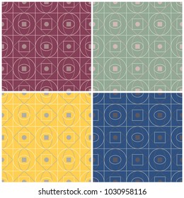 Set of colored seamless backgrounds with geometric patterns for wallpapers, textile and fabrics