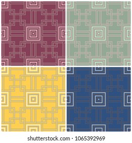 Set of colored seamless backgrounds with geometric patterns for wallpapers, textile and fabrics