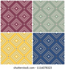 Set of colored seamless backgrounds with geometric patterns for wallpapers, textile and fabrics