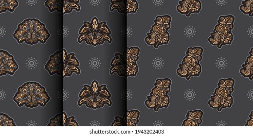 Set of Colored Seamless Pattern with Damask Element. Good for murals, fabrics, postcards and printing. Vector 