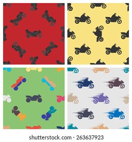 Set of colored seamless pattern of motorcycles.
