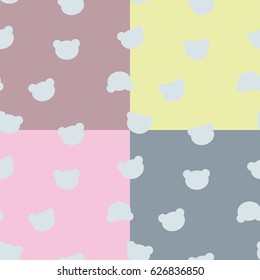 A set of colored seamless texture pattern silhouettes bear head, vector illustration
