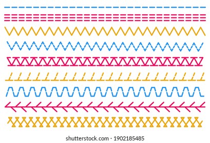 A Set Of Colored Sewing Stitches On A White Background.