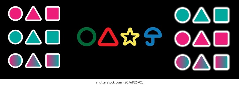 Set of colored shapes circle, square, triangle, star, umbrella. Vector image.