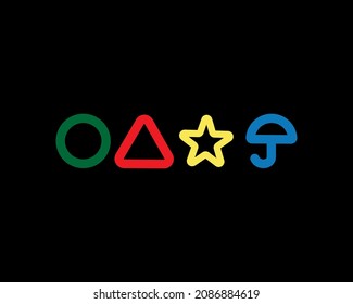 Set of colored shapes circle, square, triangle, star, umbrella. 