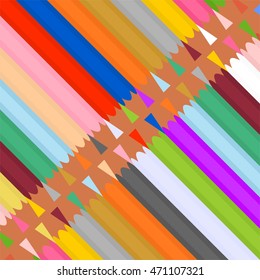 Set of colored sharp school pencils in two rows facing each other diagonally
