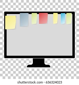 Set of colored sheets of note papers pasted on the monitor.