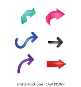 Set of colored shiny arrow icons. 3D vector illustration isolated on white background