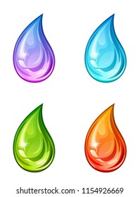 Set of colored shiny drops on a white background