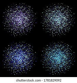 Set of colored shiny splash on black background. Vector illustration