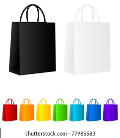 Conjunto de bolsas de compras coloreadas aisladas sobre blanco