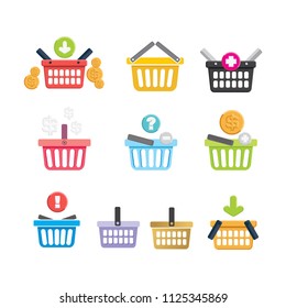 Set of colored shopping basket. Flat design