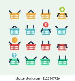 Set of colored shopping basket. Flat design