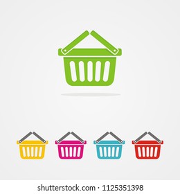 Set of colored shopping basket. Vector illustration