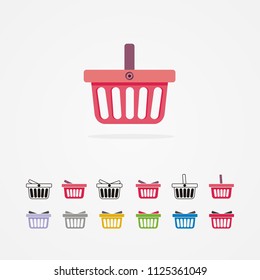 Set of colored shopping basket. Vector illustration