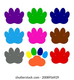 Set colored silhouettes of animal paw prints. Vector illustration. Isolated on white background.