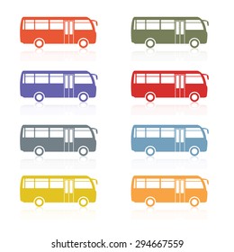 Set of colored silhouettes of buses