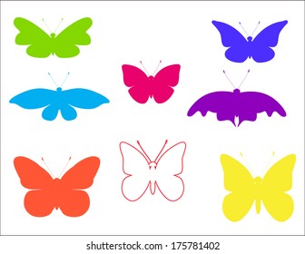 A set of colored silhouettes butterflies for the spring and summer of design