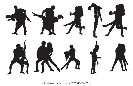 Conjunto de siluetas de colores de parejas de baile