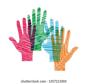 Set of colored silhouettes of hands, shading, simple design