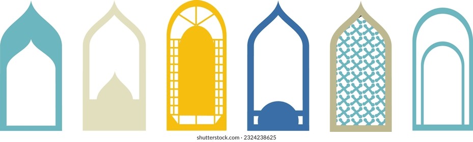 Set von farbigen Silhouetten der islamischen Fenster oder Türen.Arab Frame Set.Ramadan Kareem simbol Symbol.