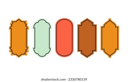 Set of colored silhouettes of Islamic windows.Arab frame set.Ramadan kareem simbol icon.