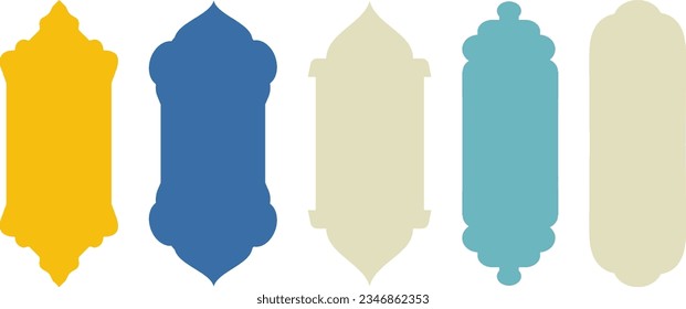 Set of colored silhouettes of Islamic windows.Arab frame set.Ramadan kareem simbol icon.