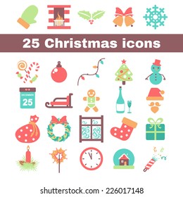 set of colored simple icons for the new year on a white background