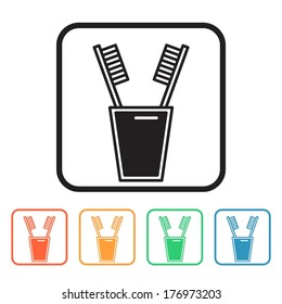 Set of colored simple web icons (toothbrush and toothpaste, dental hygiene), vector