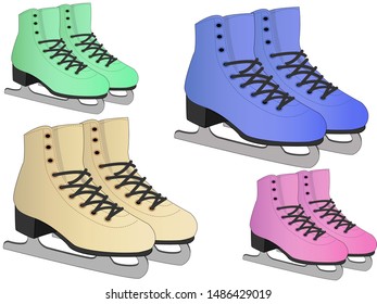 Set of colored skates isolated on a white background.