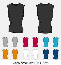 Set of colored sleeveless shirts templates for men.