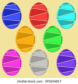 Set of colored sliced easter eggs