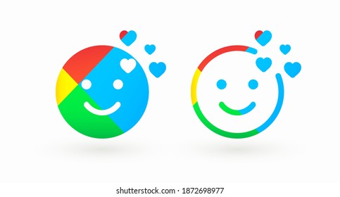 Set of colored smiling faces isolated on a white background. Bright cheerful smiles. Elements of expressing positive feelings and emotions. Vector illustration