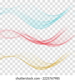 Set of colored smoky waves. Abstract wavy backgrounds. Transparent wave backgrounds for design, brochure template