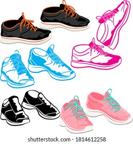 Set bunte Turnschuhe einzeln auf weißem Hintergrund