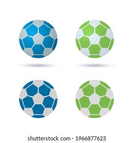 Set of colored soccer balls. volumetric 3d illustration and flat icon. vector illustration isolated on white background