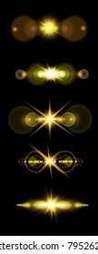 A set of colored solar lens flare a translucent special design of the light effect. A vector blur in the light of radiance. Isolated transparent background. Element of decor. Horizontal rays of light
