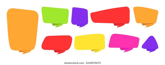 Set of colored speech bubbles. Say bubble text, cartoon chat, message box. Blank empty vector white speech bubbles.