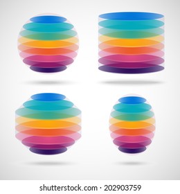set colored sphere, cylinder, polygon and ellipse on gray background. vector illustration eps10