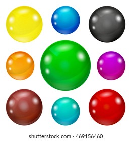 Set of colored spheres on a white background. Coloured balls isolated.  Glossy balls vector illustration isolated.
