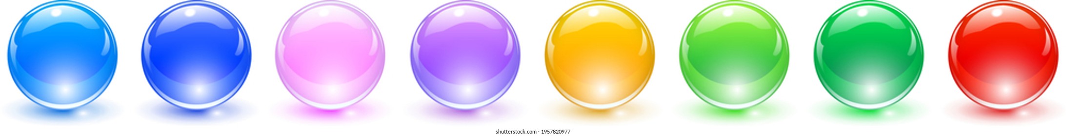 Conjunto de esferas de colores, colección de bolas de vidrio brillante y brillante 3D de color, ilustración multicolor vectorial.