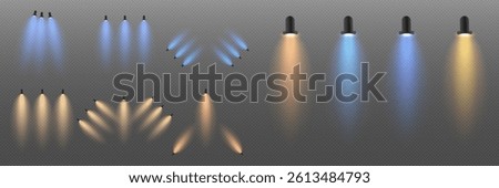 Set of colored spotlights light, bright illumination light.