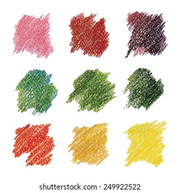 Set of colored spots. Drawn with colored pencils.