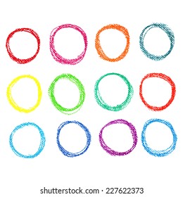 Set of colored spots of pastel crayon, isolated on white background