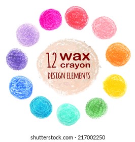 set of colored spots wax crayon, isolated on white background