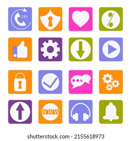 A set of colored square icons, vector isolated on a white background