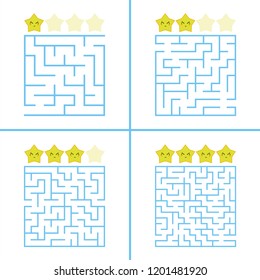 Set of colored square mazes for children. A puzzle game. Simple flat vector illustration isolated on white background