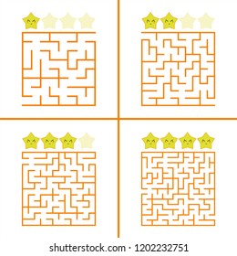 Set of colored square mazes for children. A puzzle game. Simple flat vector illustration isolated on white background